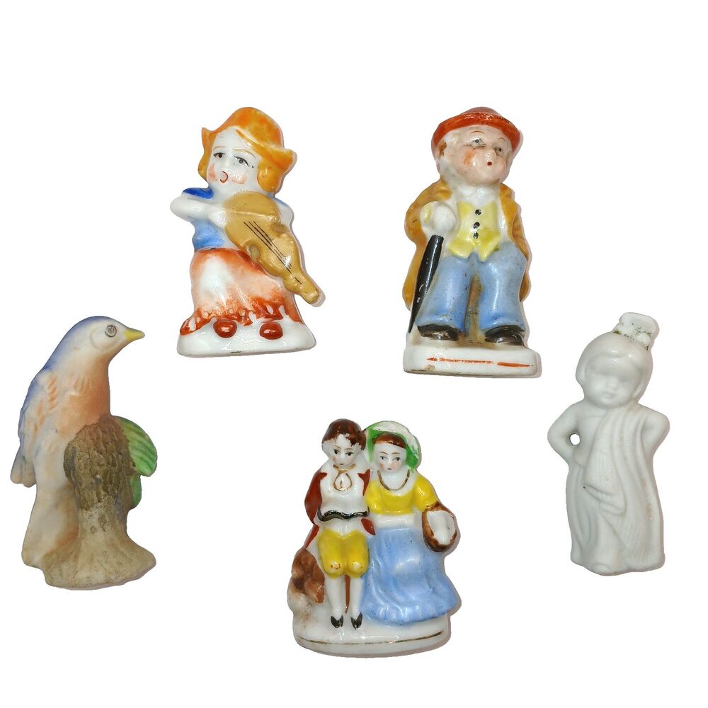 Vtg Lot of 5 Miniature Bone China & Porcelain Japan Figurines Bird, People READ